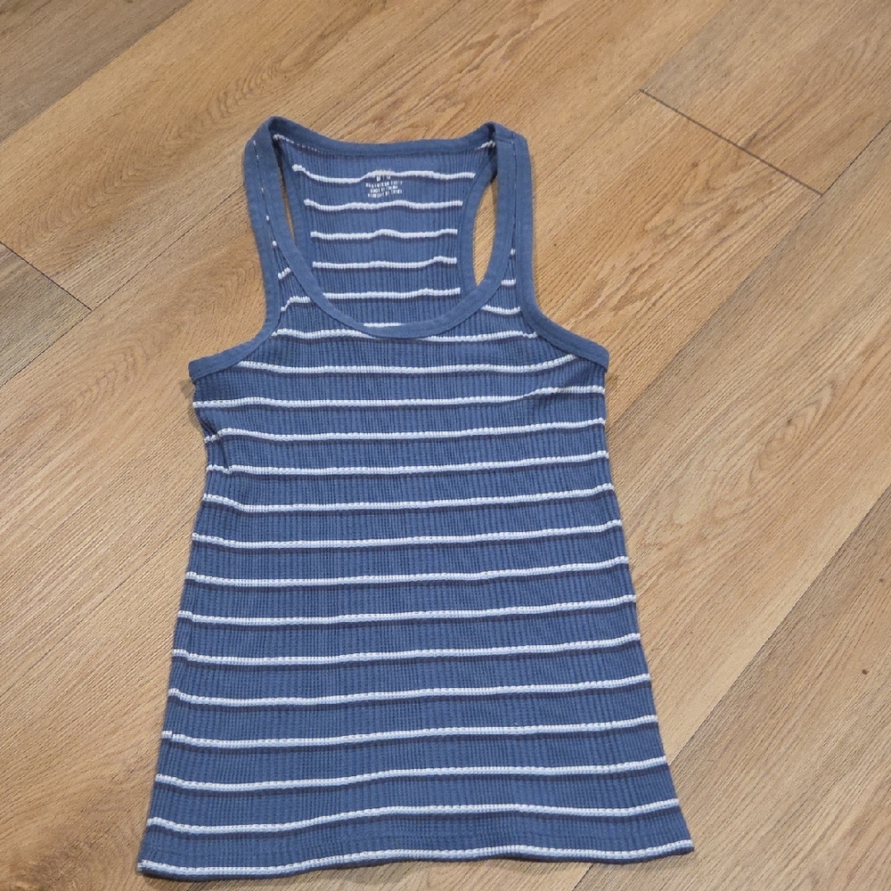 Aerie Navy and White Ribbed Tank Top